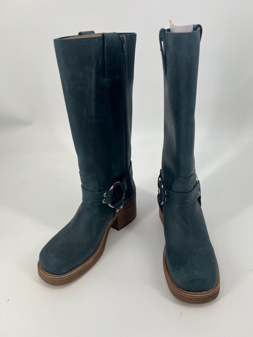 Jeffrey Campbell Reflection Blue Harness Mid-Calf Boots with Brown Stacked Heel - Picture 8 of 13